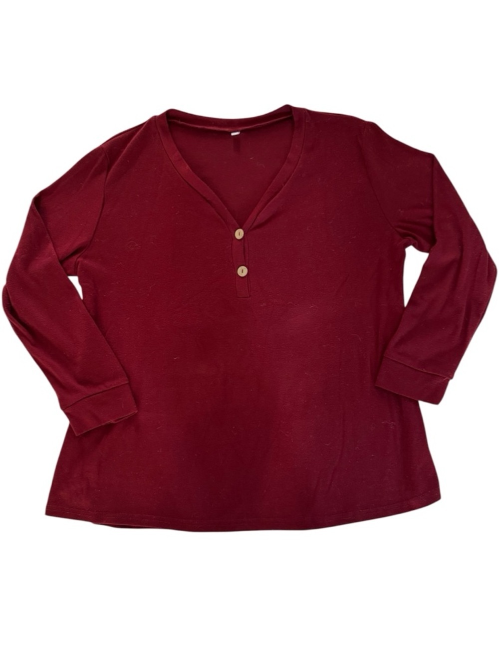 Women's V-Neck Long Sleeve Henley Top in Red XXL